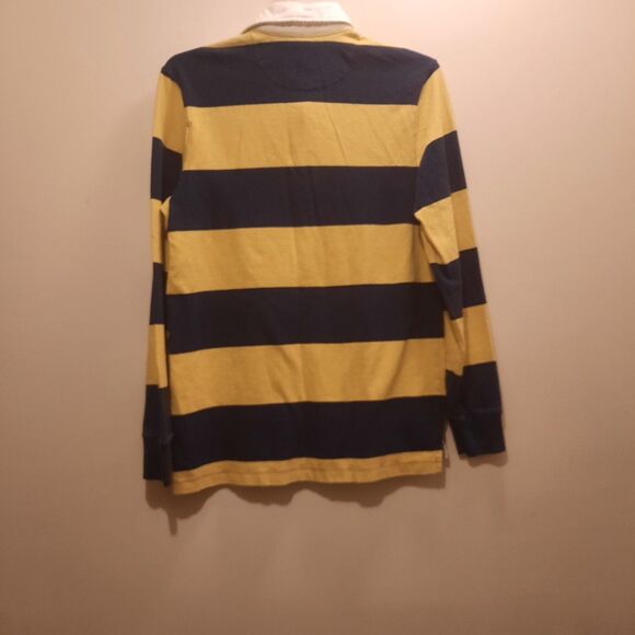 Vtg Lands End Rugby Shirt Mens Medium Blue Striped Heavy Cotton Polo Y2K Preppy - Picture 3 of 5